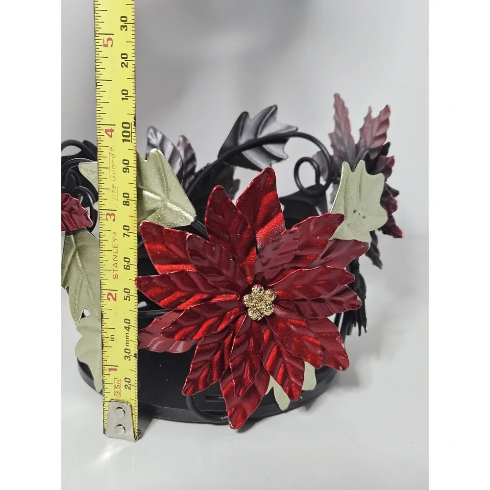 Sonoma Metal Poinsettia 3 Wick Candle Holder Sleeve Christmas Holiday Decor Red